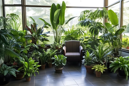 indoor plants in office lobby, created with generative aiの素材