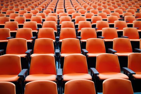 an auditorium filled with empty lecture chairs, created with generative aiの素材