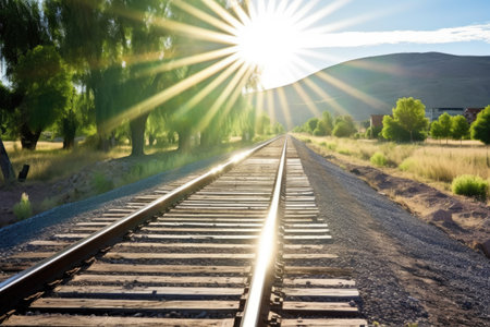 restored wooden railroad tracks in sunlight, created with generative aiの素材