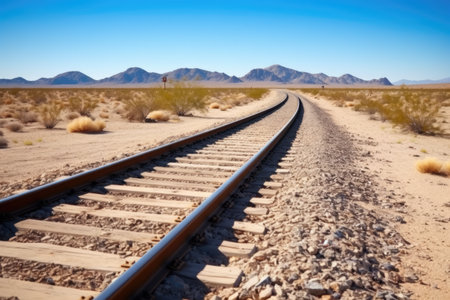 a train track winding through a desert landscape, created with generative aiの素材