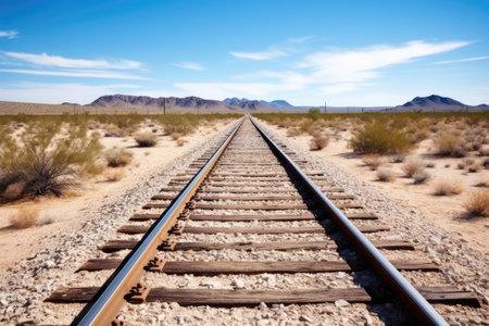 a train track winding through a desert landscape, created with generative aiの素材