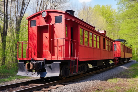 classic red caboose at the end of a train, created with generative aiの素材