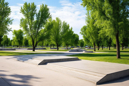 wide-angle view of a skateboard park, created with generative aiの素材