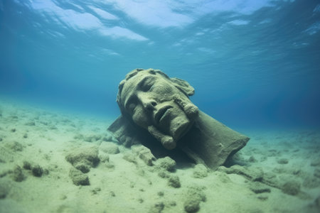 fallen statue lay on the seabed, created with generative aiの素材