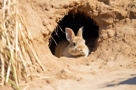 burrow entrance of a wild animal, created with generative aiの素材