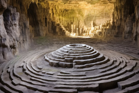 natural limestone labyrinth underground, created with generative aiの素材