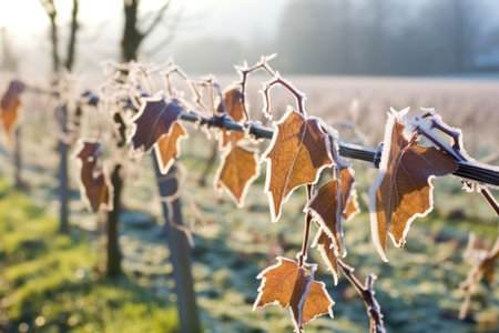 grape vines in winter with frost, created with generative aiの素材
