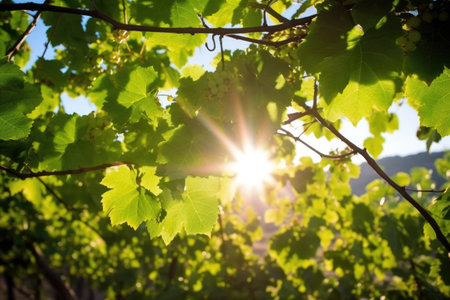 sunlight streaming through grapevines, created with generative ai