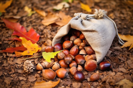 a sack full of acorns prepared for seed sowing, created with generative aiの素材
