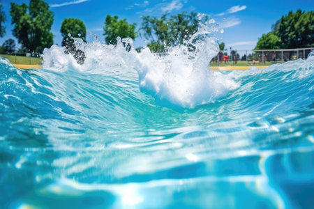 photographic capture of splashing wave pool in action, created with generative aiの素材