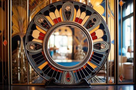 close-up of an art deco mirror with intricate design on a wall, created with generative aiの素材