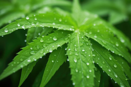 close up of medicinal leaves with droplets, created with generative aiの素材