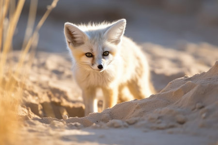 fennec fox searching for food in a desert setting, created with generative aiの素材