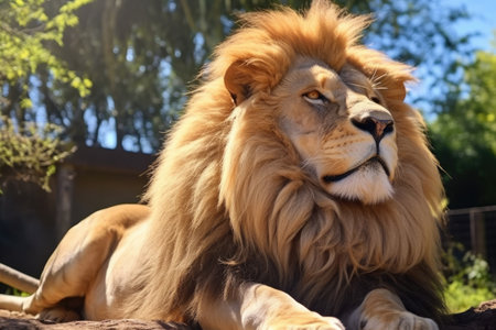 a close-up of a lion basking in the sun, created with generative aiの素材