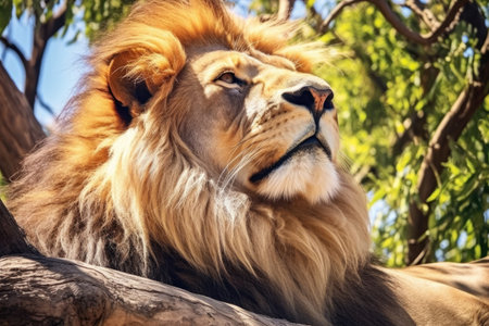 a close-up of a lion basking in the sun, created with generative aiの素材