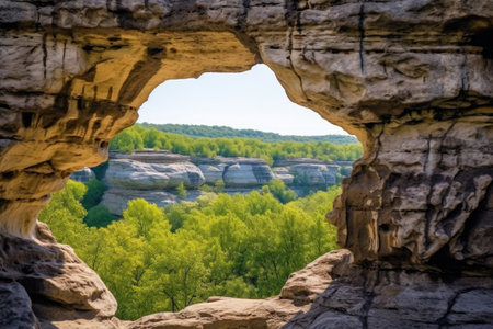 natural stone window formation viewed from a distance, created with generative aiの素材