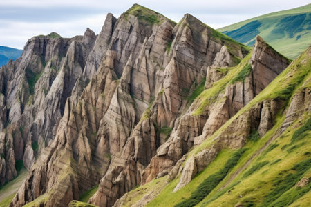 layered rocks in a steep mountain valley, created with generative aiの素材