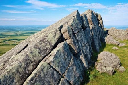 jagged granite edges contrasted against a horizon, created with generative aiの素材