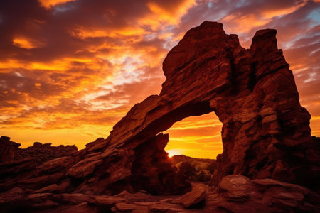 dramatic silhouette of a stone arch during sunset, created with generative aiの素材