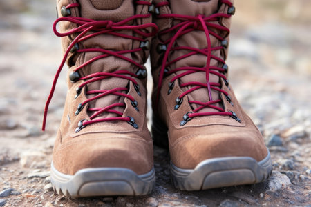 focus on laces of a high-top boot, created with generative aiの素材