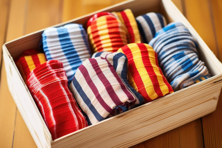 striped socks neatly packaged in clear wrapping, created with generative aiの素材