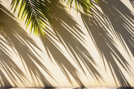 palm leaves casting shadows on a wall, created with generative aiの素材