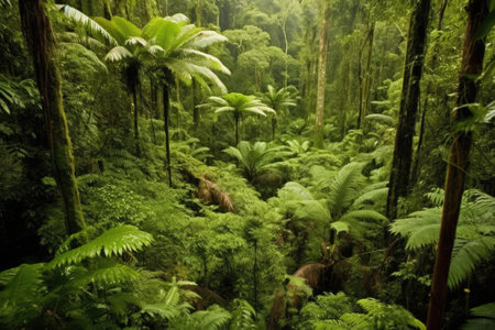overview of an untouched rainforest, created with generative aiの素材