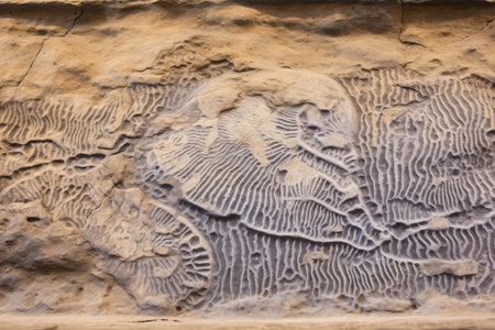 extinct coral fossil etched into rock, created with generative aiの素材