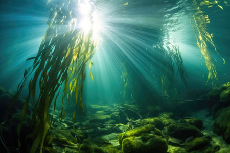 kelp forest with rays of light piercing through, created with generative aiの素材