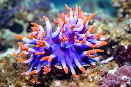 unique and colorful nudibranch on a coral reef, created with generative aiの素材