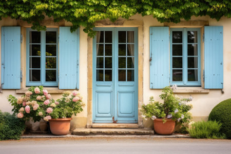 wide wooden farmhouse door in french country style, created with generative aiの素材