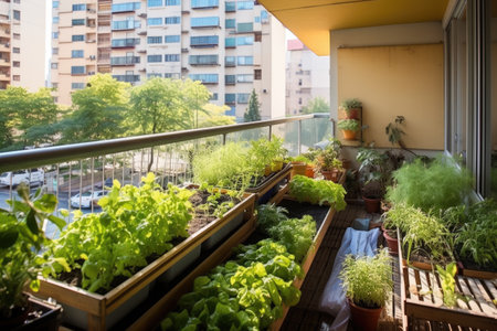 balcony garden in an urban apartment, created with generative aiの素材