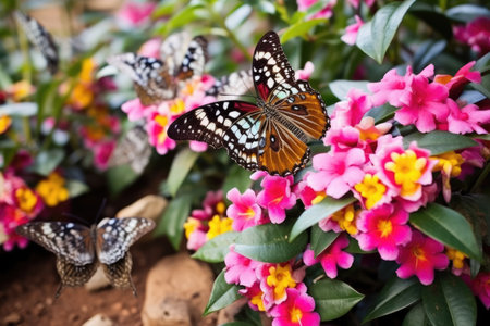 diverse types of butterflies resting on flowers, created with generative aiの素材