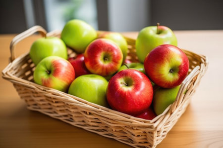 genetically engineered apples in a fruit basket, created with generative aiの素材
