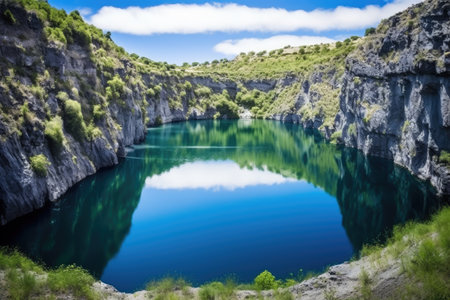 geothermal lake in a canyon setting, created with generative aiの素材