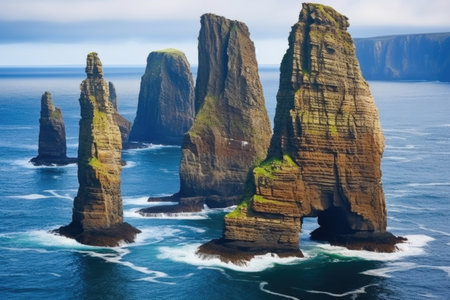 sea stacks formed by glacial erosion, created with generative aiの素材