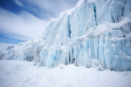 cascading ice fall on a towering glacier, created with generative aiの素材