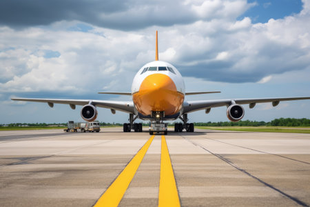 cargo plane on an airport runway prepared for loading, created with generative aiの素材