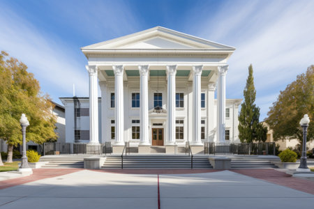 greek revival courthouse with twin pillars, created with generative aiの素材