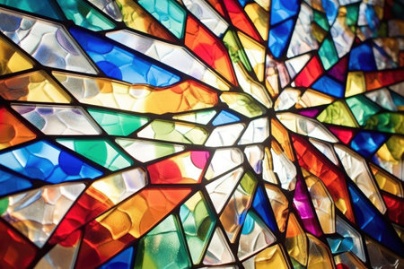 stain glass piece detail with colorful, bright light shining through, created with generative aiの素材
