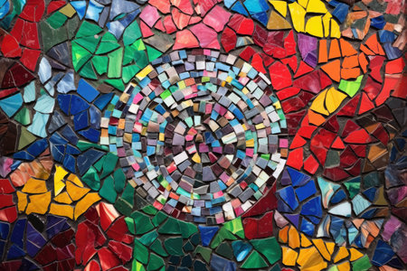 top view of mosaics under creation with color sorted tiles, created with generative aiの素材