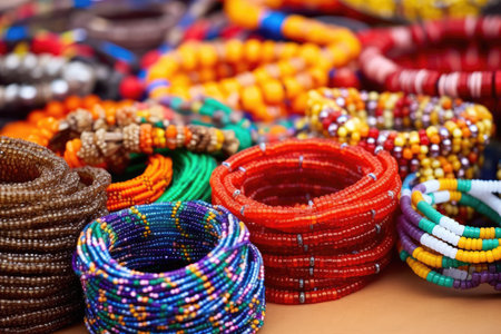 an assortment of handmade beaded bracelets and necklaces, created with generative aiの素材