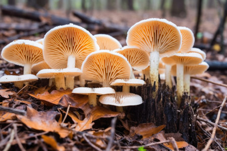 dormant mushroom spores ready for spring dispersion, created with generative aiの素材