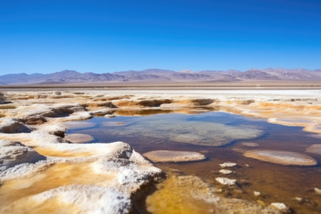 natural hot spring in barren desert landscape, created with generative aiの素材