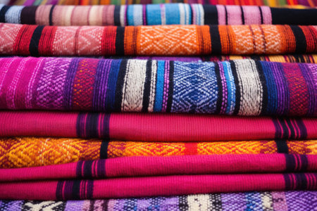 close-up of handwoven indigenous textiles, created with generative aiの素材