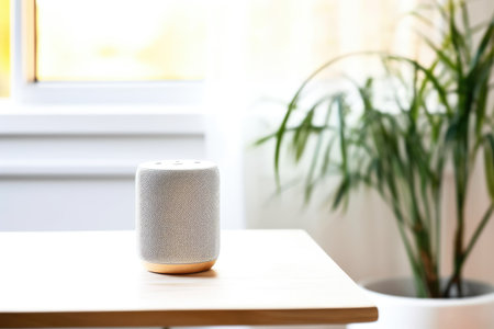 a smart speaker on a white tabletop, created with generative aiの素材