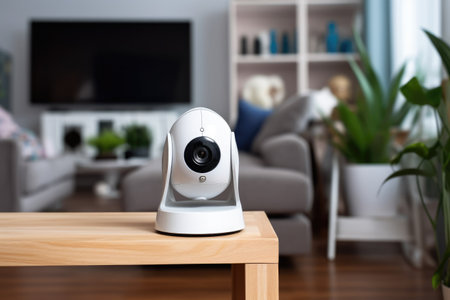 smart security camera connected to a home entertainment system, created with generative aiの素材