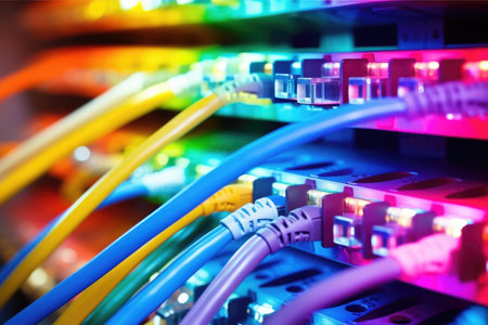 fiber optic cable connected to an internet modem, created with generative aiの素材