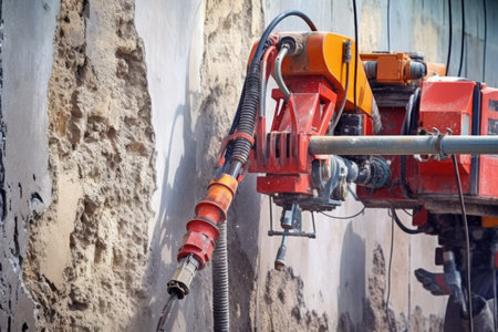drilling machine perforating a concrete wall, created with generative aiの素材