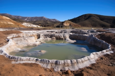 a small bubbling mud pool near a hot spring, created with generative aiの素材